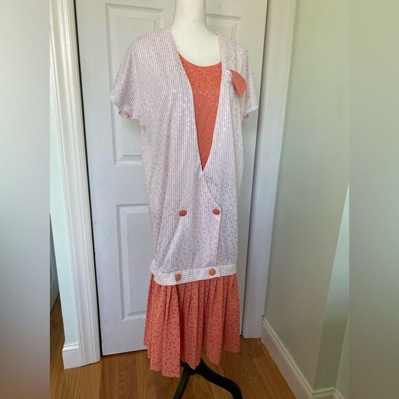 1980s Voluptuous Nautical Pink & White Dress - Picture 1 of 9